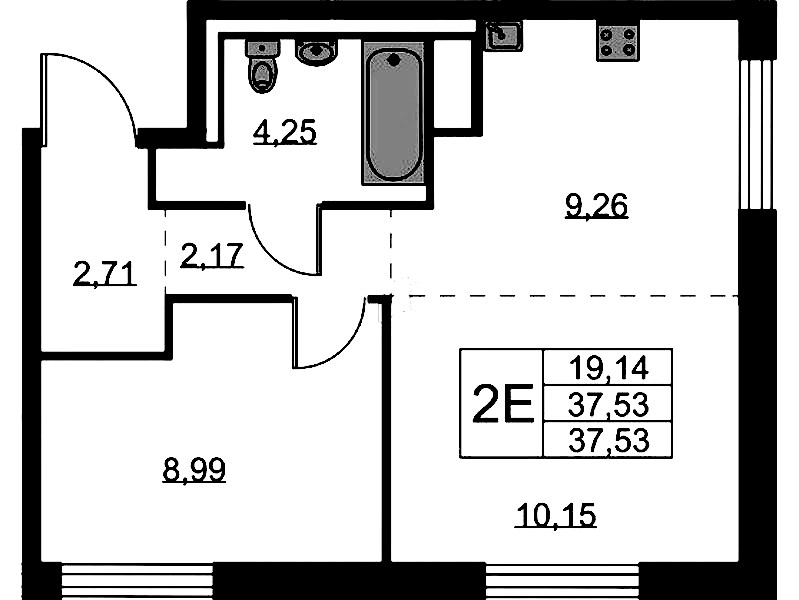 1-комнатная квартира 37.53 м², 8/9 эт., ЖК «Квартал Лаголово»